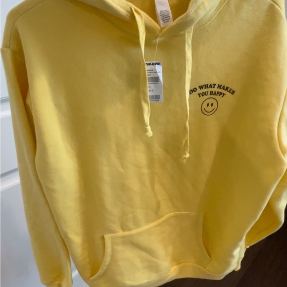 NWT FULL TILT Tilly’s Happy Smiley womens S small yellow hoodie - Picture 3 of 3